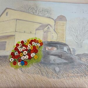 Vintage Farmhouse Art with Colorful Floral Accents on canvas
